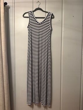 Style & Co. Sleeveless V-Neck Striped Maxi Dress - Navy & White